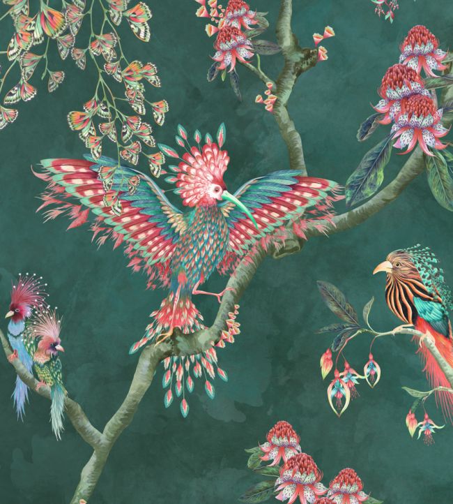 Birds In Paradise Wallpaper - Teal - Brand McKenzie - BMWL005/01E - Premier Wallcovering