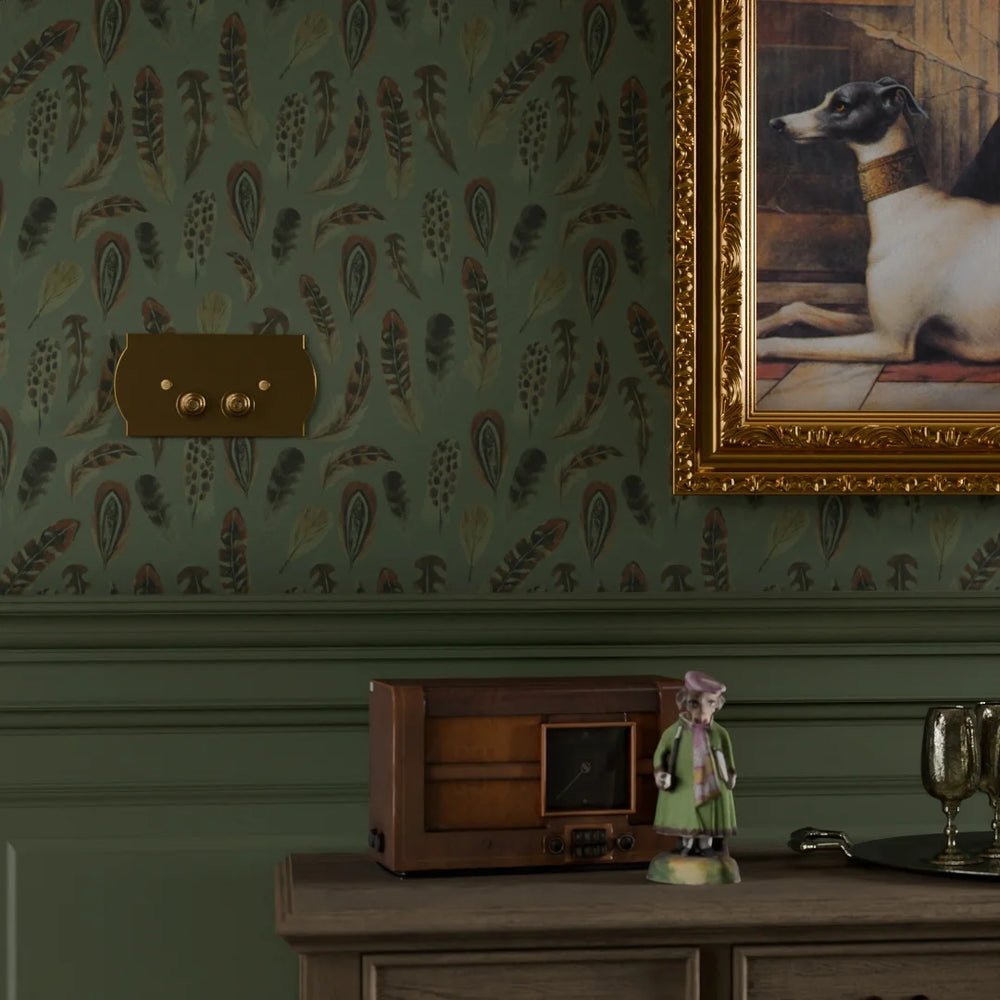 Birds of a Feather Wallpaper - Rural Tones on Seafoam - LAN100215 - Lucie Annabel - Premier Wallcovering