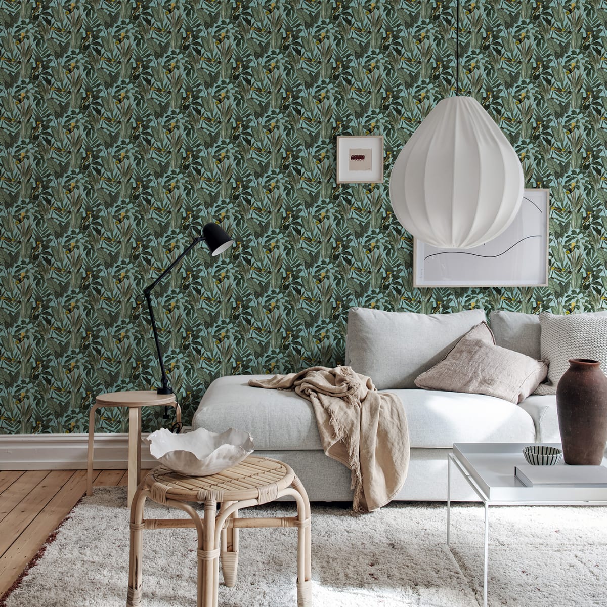 Birds of Paradise Wallpaper - Lush Green - Rebel Walls - R18563 - Premier Wallcovering
