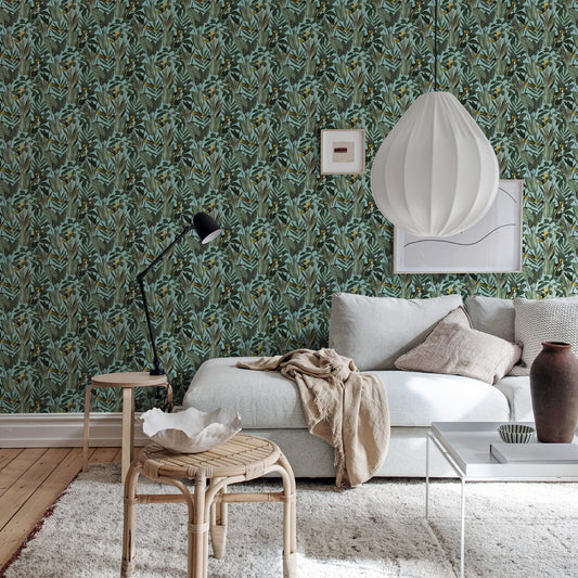 Birds of Paradise Wallpaper - Lush Green - Rebel Walls - R18563 - Premier Wallcovering
