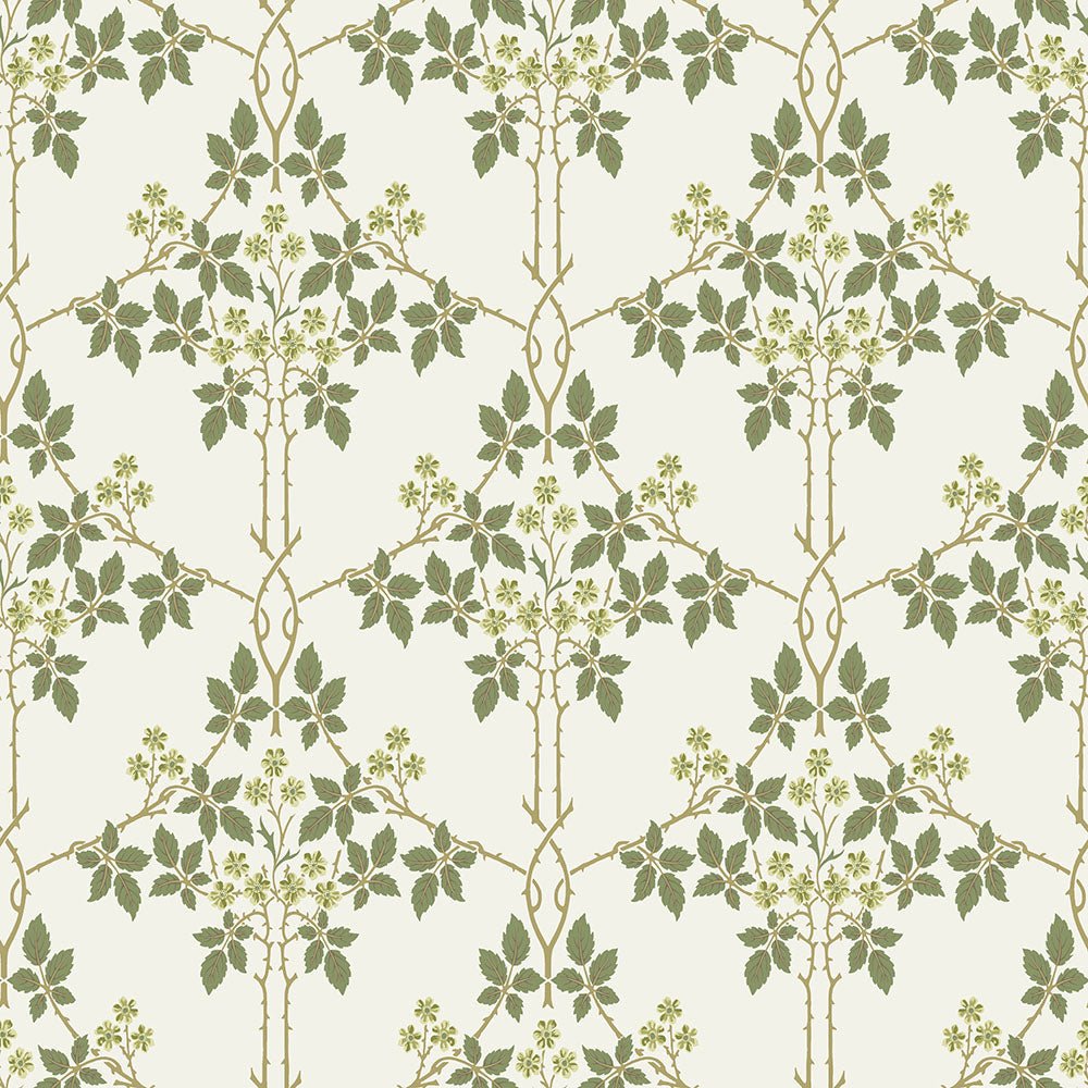 Blackberry Wallpaper - White / Green - Midbec - 82053 - Premier Wallcovering