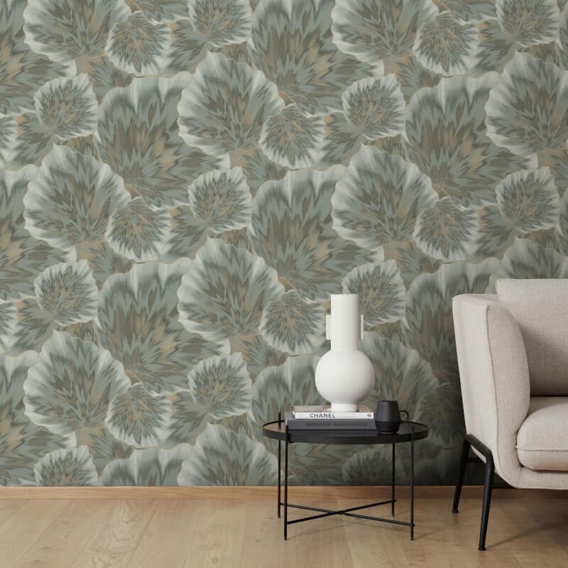 Bliss Abstract Leaf Metallic Wallpaper - Olive - Erismann - 10402 - 24 - Premier Wallcovering