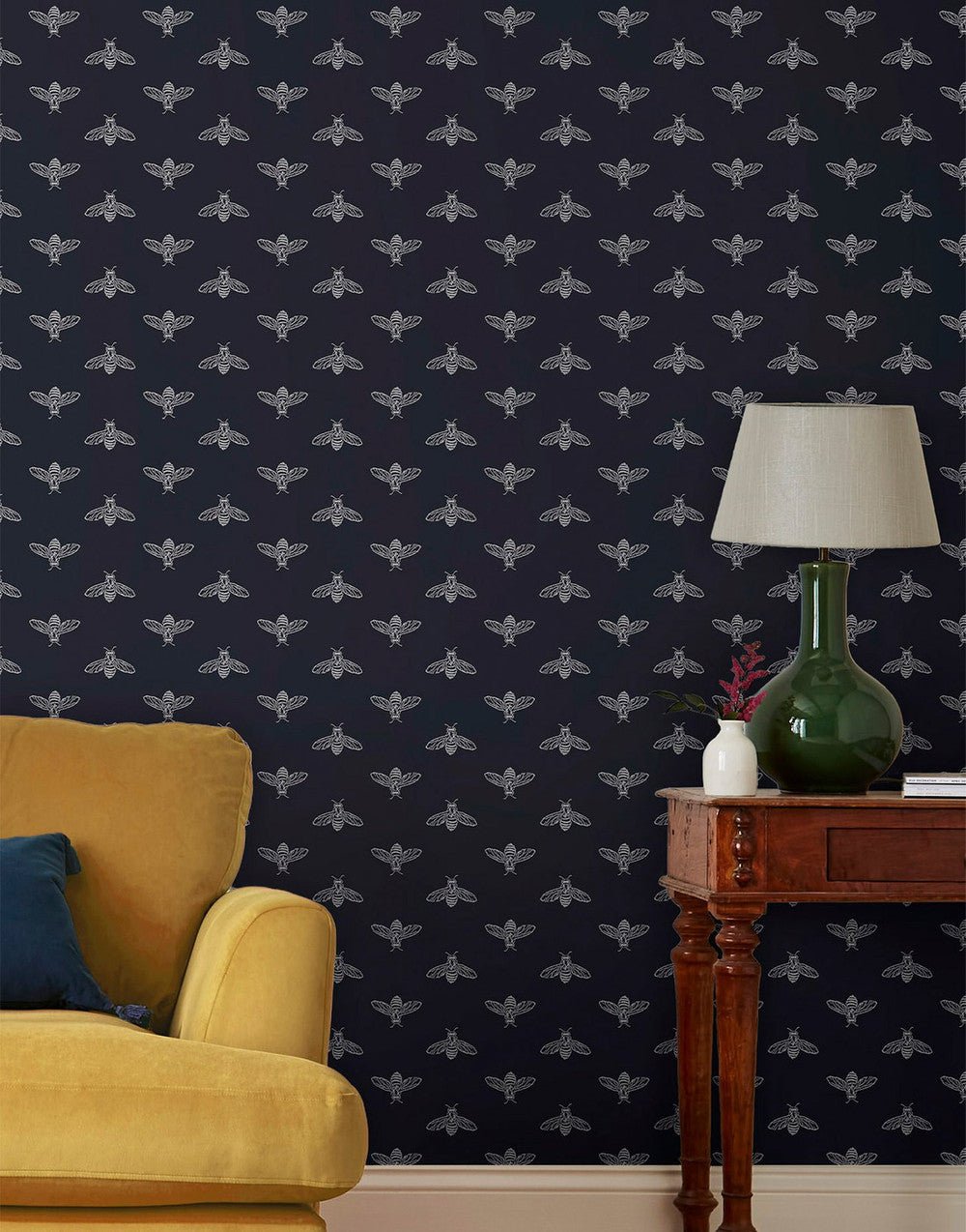 Block Print Bee Wallpaper - French Navy - Joules - 118546 - Premier Wallcovering