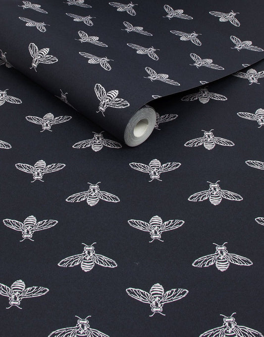 Block Print Bee Wallpaper - French Navy - Joules - 118546 - Premier Wallcovering