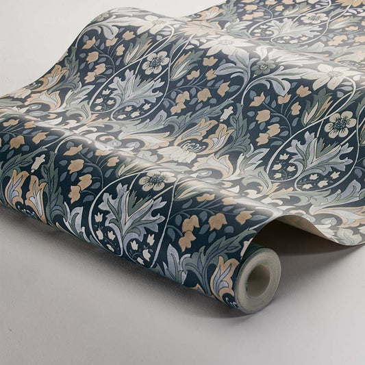 Blomsterfrojd Wallpaper - Midnight Blue - Boråstapeter - 3292 - Premier Wallcovering