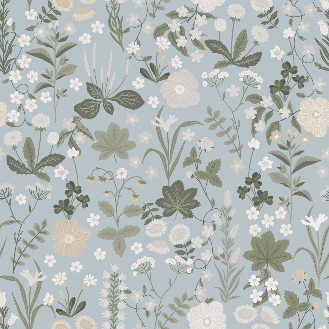 Blomstre Wallpaper - Misty blue - Summer Gray - Premier Wallcovering