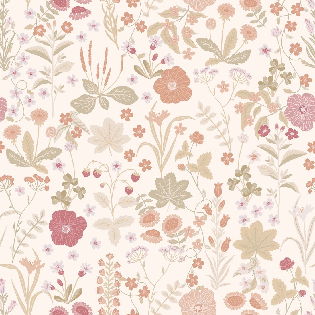 Blomstre Wallpaper - Soft Pink - Summer Gray - Premier Wallcovering