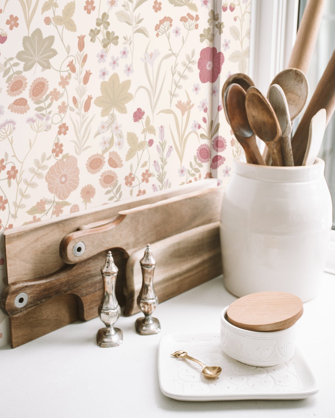 Blomstre Wallpaper - Soft Pink - Summer Gray - Premier Wallcovering