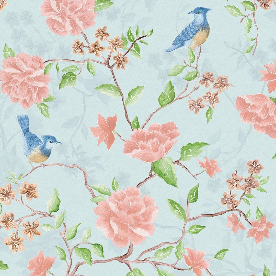 Blossoming Birdsong Wallpaper - Powder Blue - LAN100389 - Lucie Annabel - Premier Wallcovering