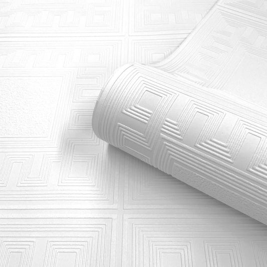 Blown Vinyl Greek Key Paintable Textured Wallpaper - White - Belgravia - 5835 - Premier Wallcovering