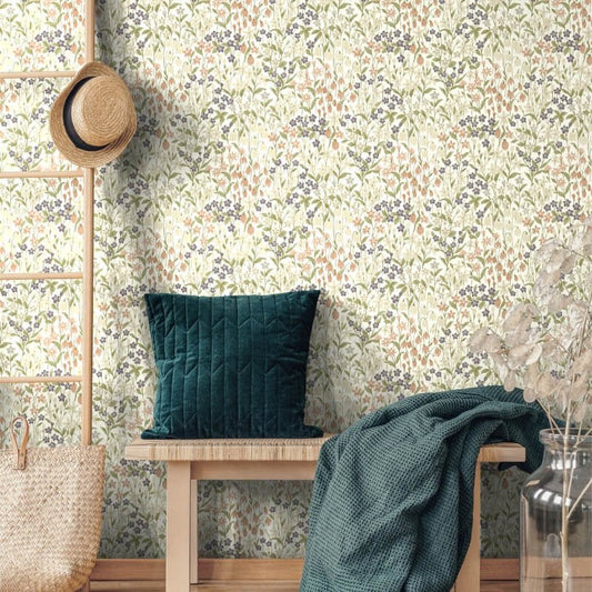 Bluebell Floral Wallpaper - Cream Multi - Grandeco - A64101 - Premier Wallcovering