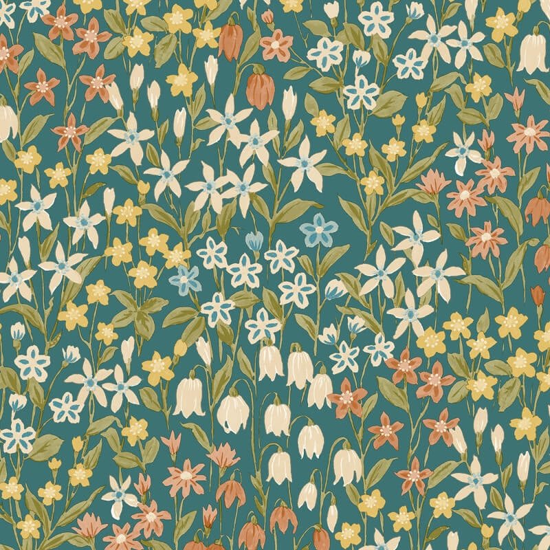 Bluebell Floral Wallpaper - Green Multi - Grandeco - A64103 - Premier Wallcovering