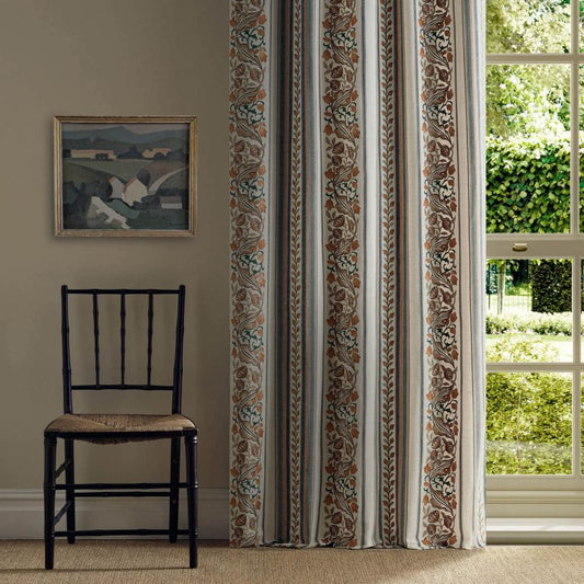 Bluebell & Peony Embroidery Fabric - Russet/Forest - Morris & Co - 237660 - Premier Wallcovering