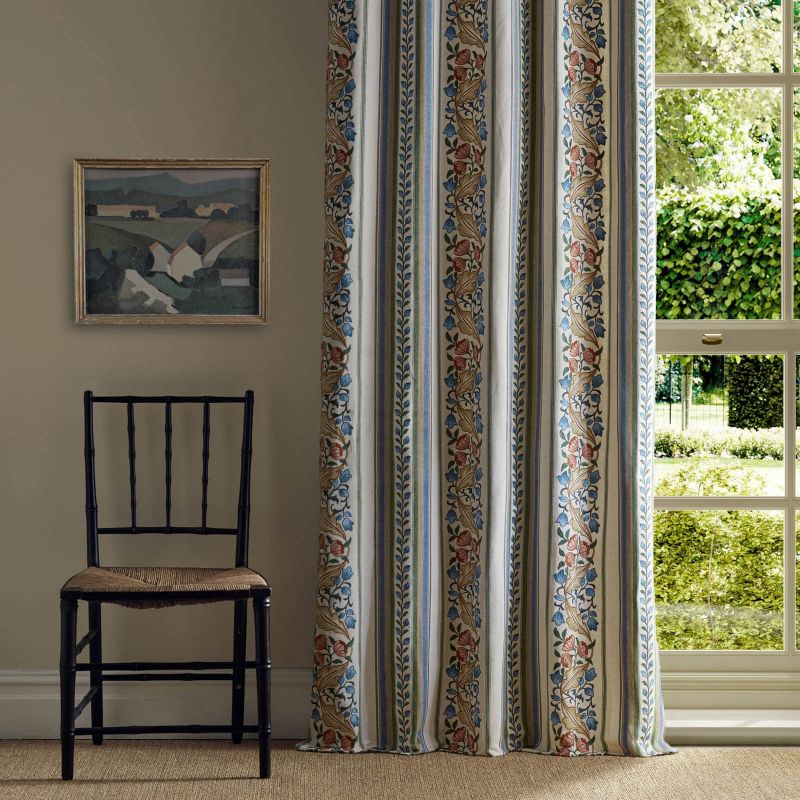 Bluebell & Peony Embroidery Fabric - Rose/Woad - Morris & Co - 237661 - Premier Wallcovering