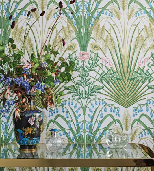 Bluebell Wallpaper - Leaf Green & Cerulean Sky on Chalk - 115/3008 - Cole & Son - Premier Wallcovering