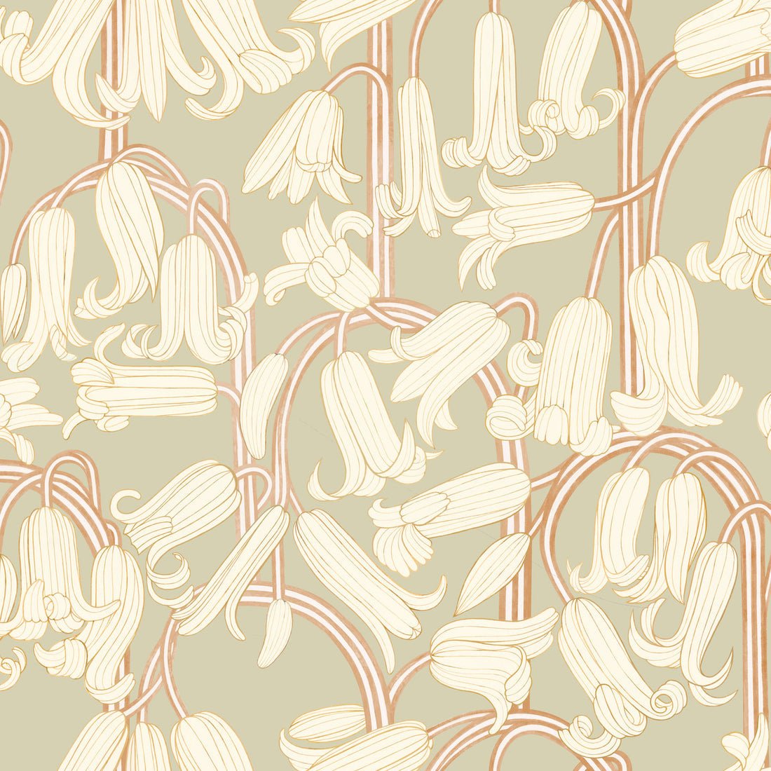 Bluebells Wallpaper - Green - Summer Gray - Premier Wallcovering