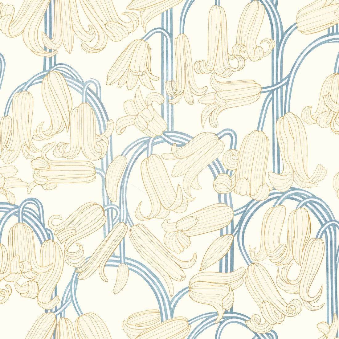 Bluebells Wallpaper - Cream - Summer Gray - Premier Wallcovering