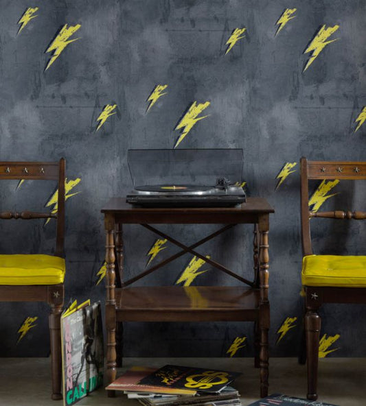Bolt From Mars Wallpaper - Yellow on Charcoal - BG1900101 - Barneby Gates - Premier Wallcovering