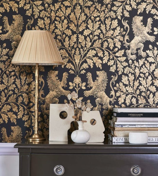 Boscobel Oak Wallpaper - Metallic Antique Gold on Black - 116/10036 - Cole & Son - Premier Wallcovering