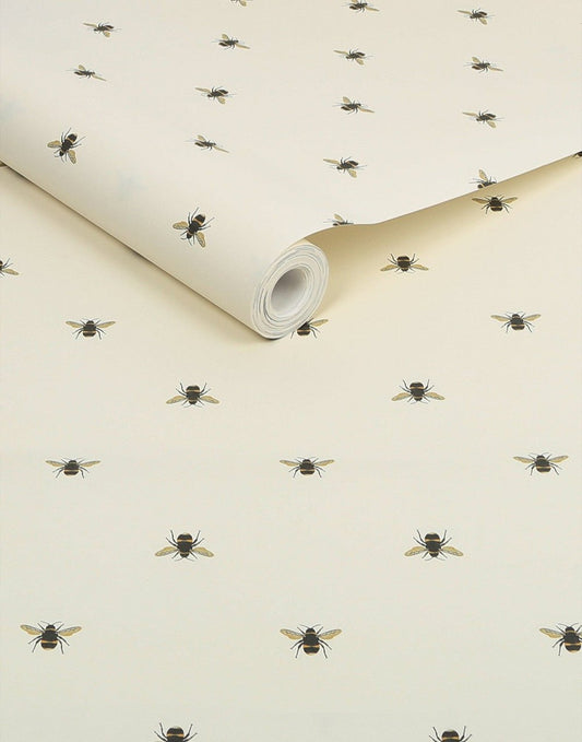 Botanical Bee Wallpaper - Cream - Joules - 118544 - Premier Wallcovering