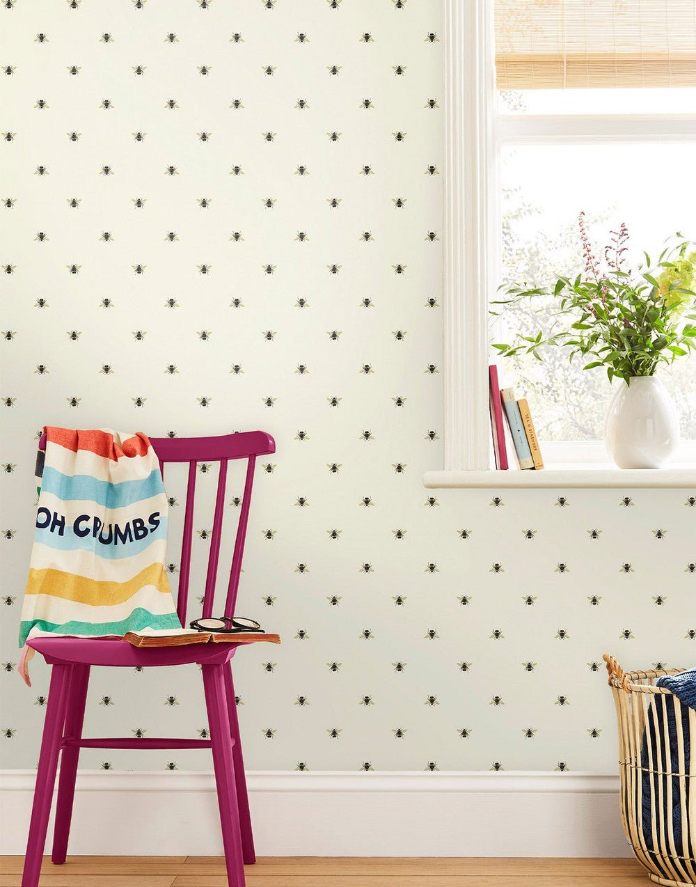 Botanical Bee Wallpaper - Cream - Joules - 118544 - Premier Wallcovering