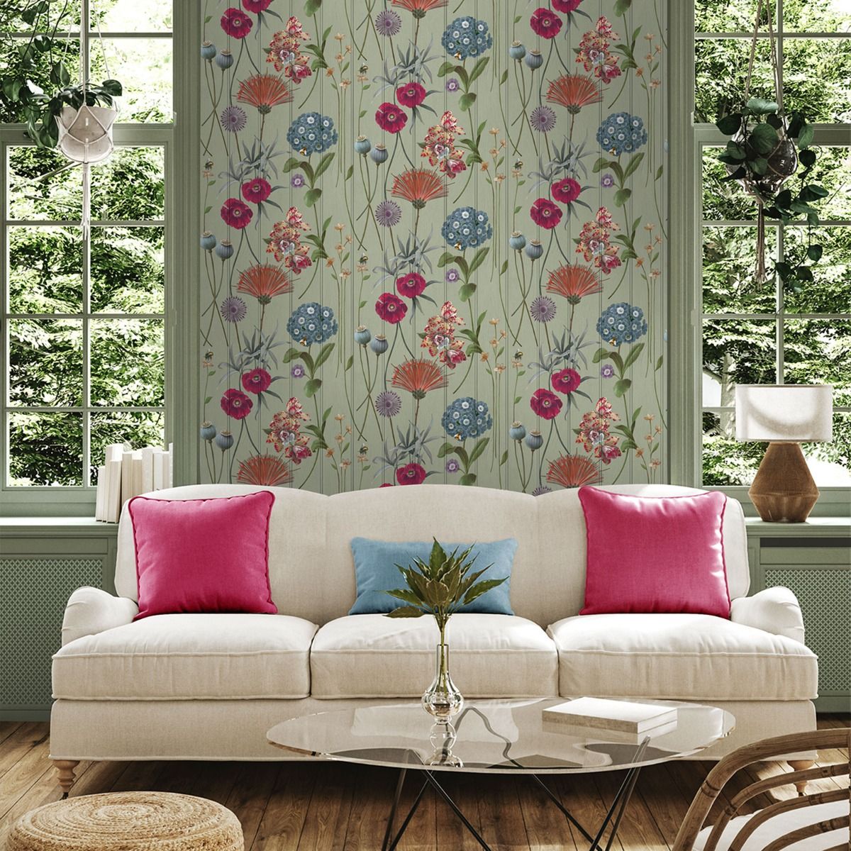 Botanist Wood Panel Wallpaper - Sage Green / Multi - Belgravia - 4773 - Premier Wallcovering
