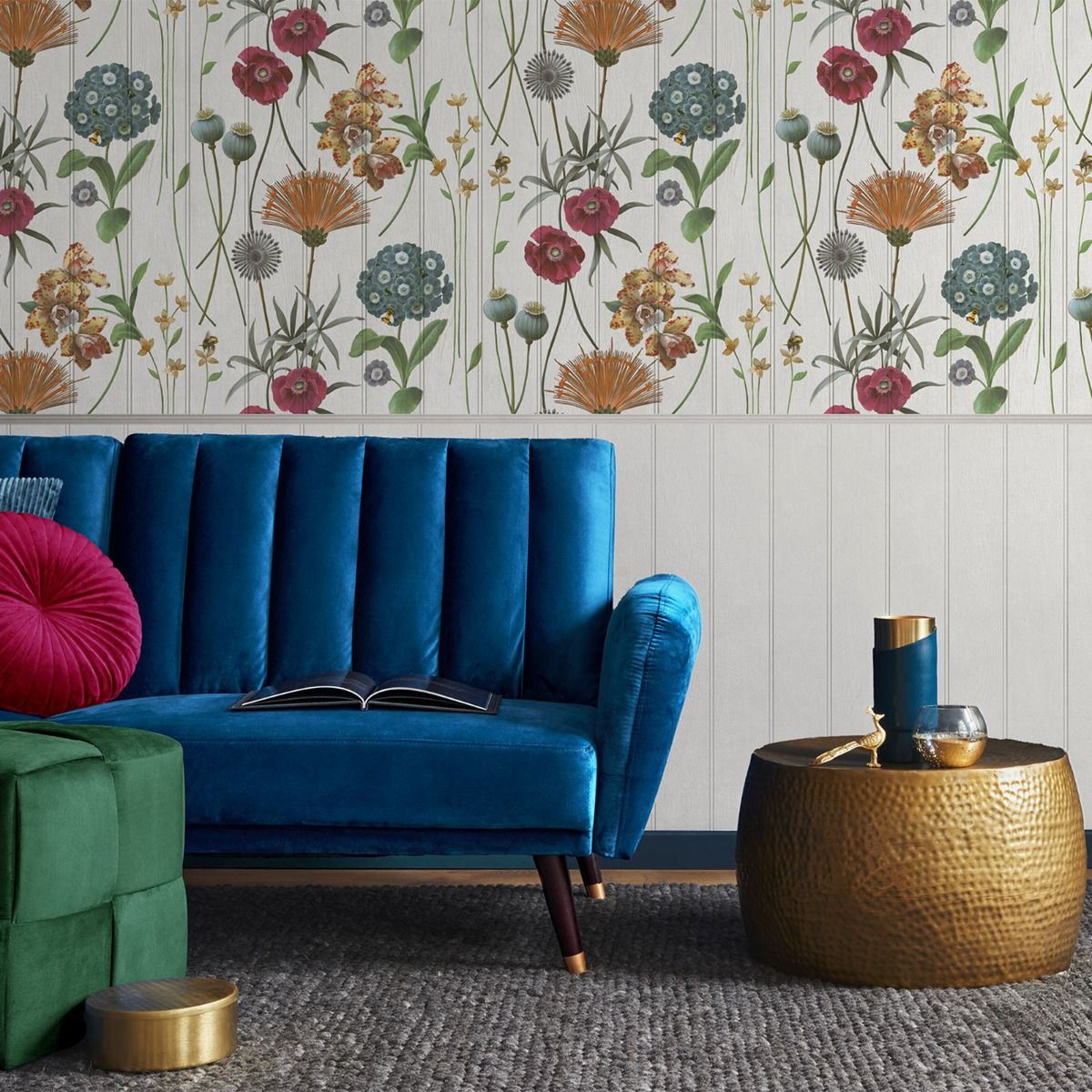 Botanist Wood Panel Wallpaper - White / Multi - Belgravia - 4770 - Premier Wallcovering