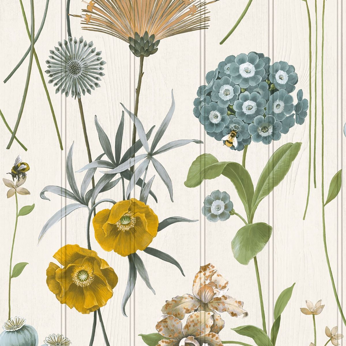 Botanist Wood Panel Wallpaper - White / Green - Belgravia - 4772 - Premier Wallcovering