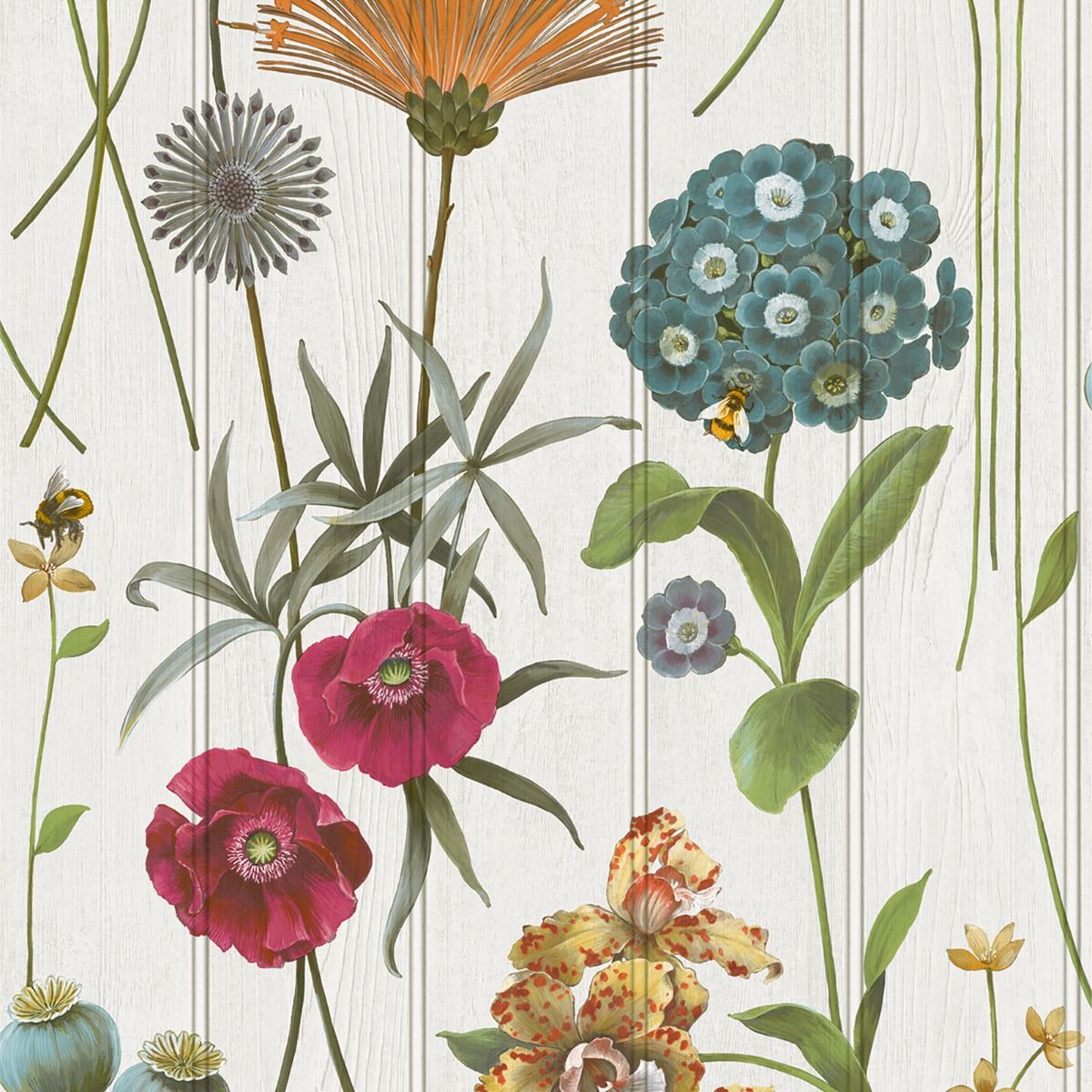 Botanist Wood Panel Wallpaper - White / Multi - Belgravia - 4770 - Premier Wallcovering