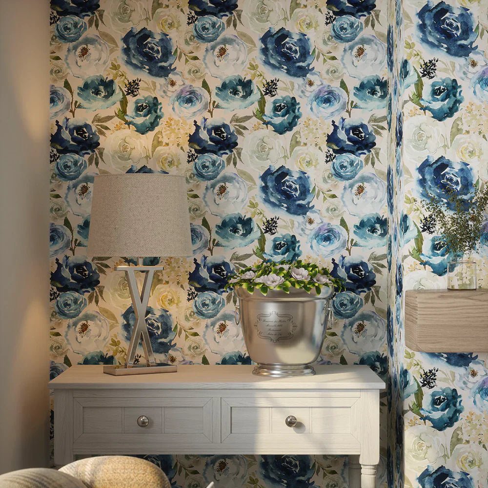 Bouquet De Fleurs Wallpaper - Blues with Chamomile - LAN100032 - Lucie Annabel - Premier Wallcovering