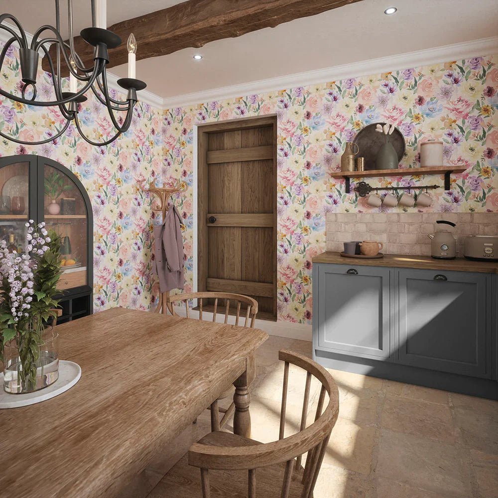 Bouquet De Fleurs Wallpaper - Spring Pastels - LAN100031 - Lucie Annabel - Premier Wallcovering