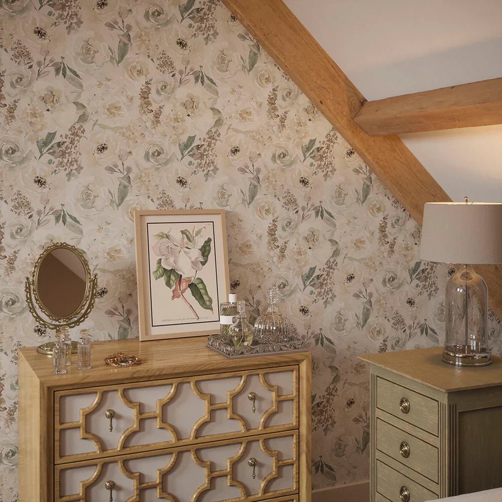 Bouquet De Fleurs Wallpaper - Soft Neutrals - LAN100033 - Lucie Annabel - Premier Wallcovering