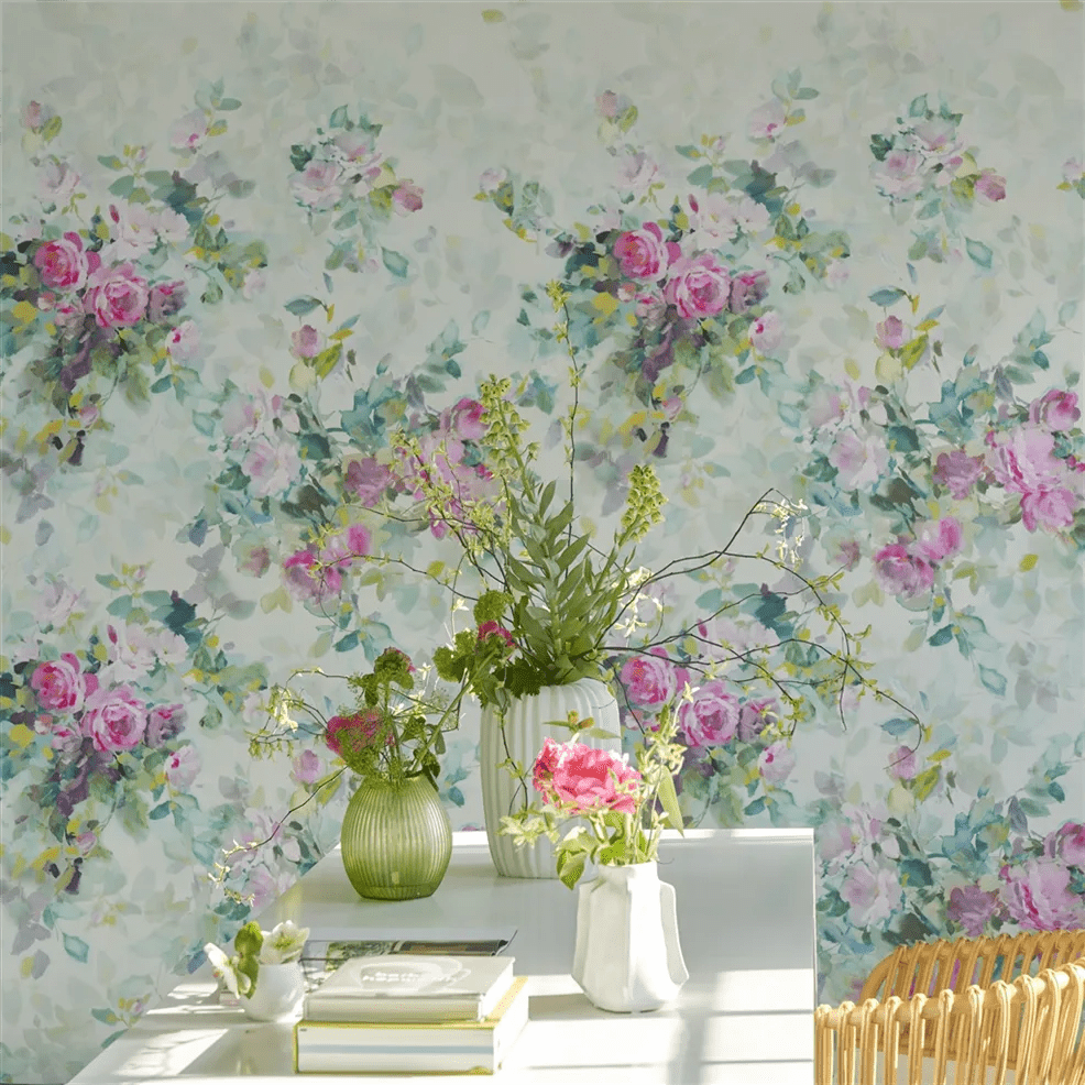 Bouquet De Roses Wallpaper - Celadon - PDG1173/01 - Designers Guild - Premier Wallcovering