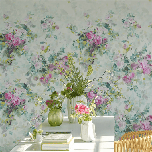 Bouquet De Roses Wallpaper - Celadon - PDG1173/01 - Designers Guild - Premier Wallcovering