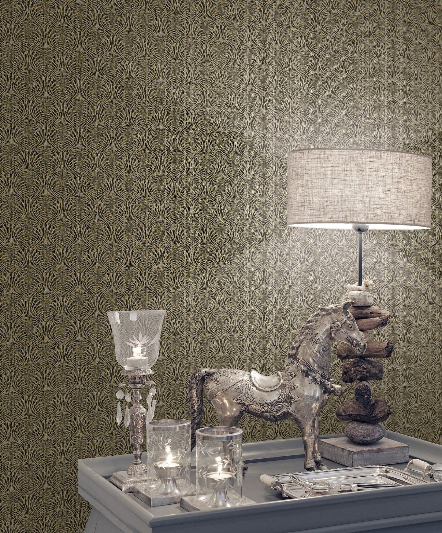 Boutique Fan Wallpaper - Gold - Galerie - F - AF7004 - Premier Wallcovering