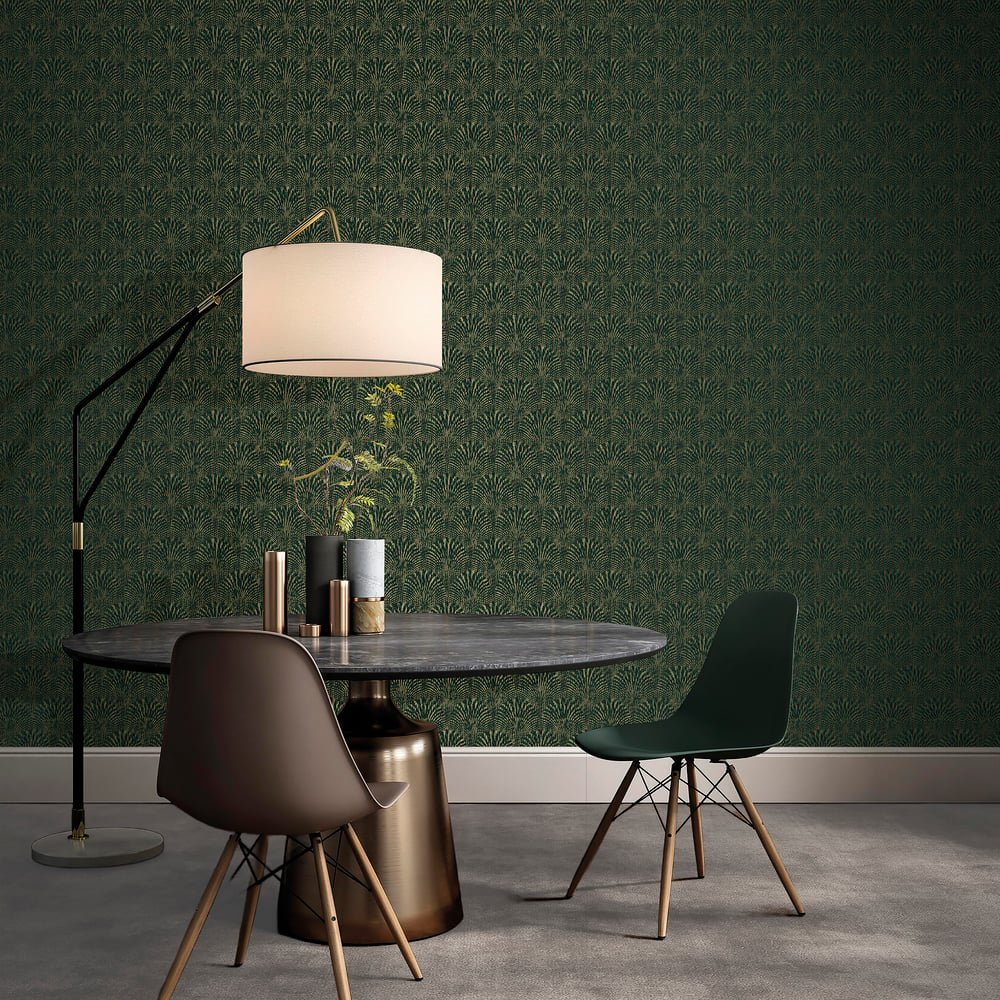 Boutique Fan Wallpaper - Green - Galerie - F-AF7006 - Premier Wallcovering