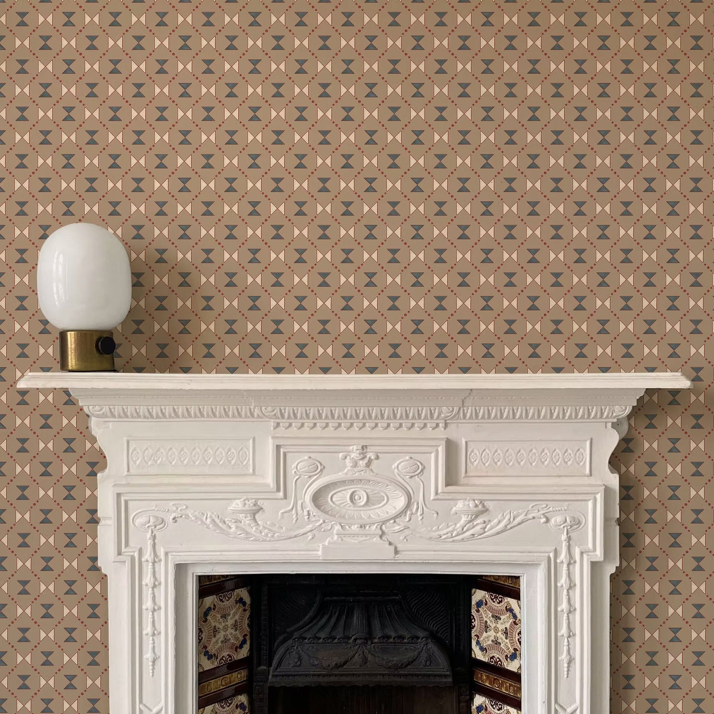 Bow Tie Quilt Wallpaper - Beige and Steel Grey - Ottoline - W-BOTI-3 - Premier Wallcovering