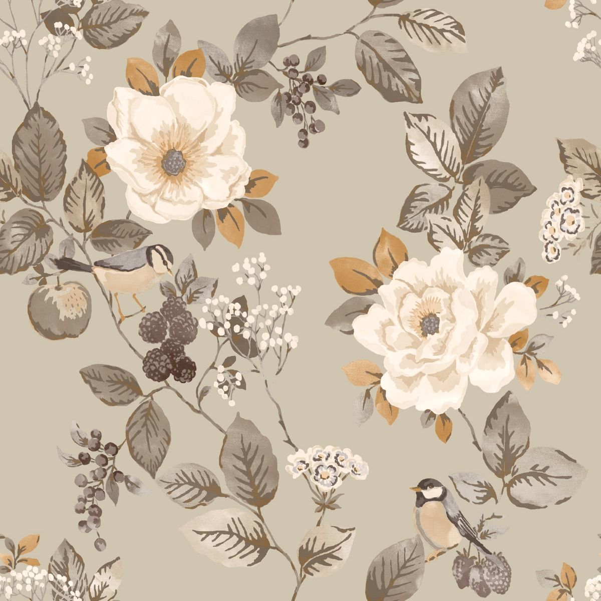 Bramble Floral Wallpaper - Beige - Belgravia - 2301 - Premier Wallcovering