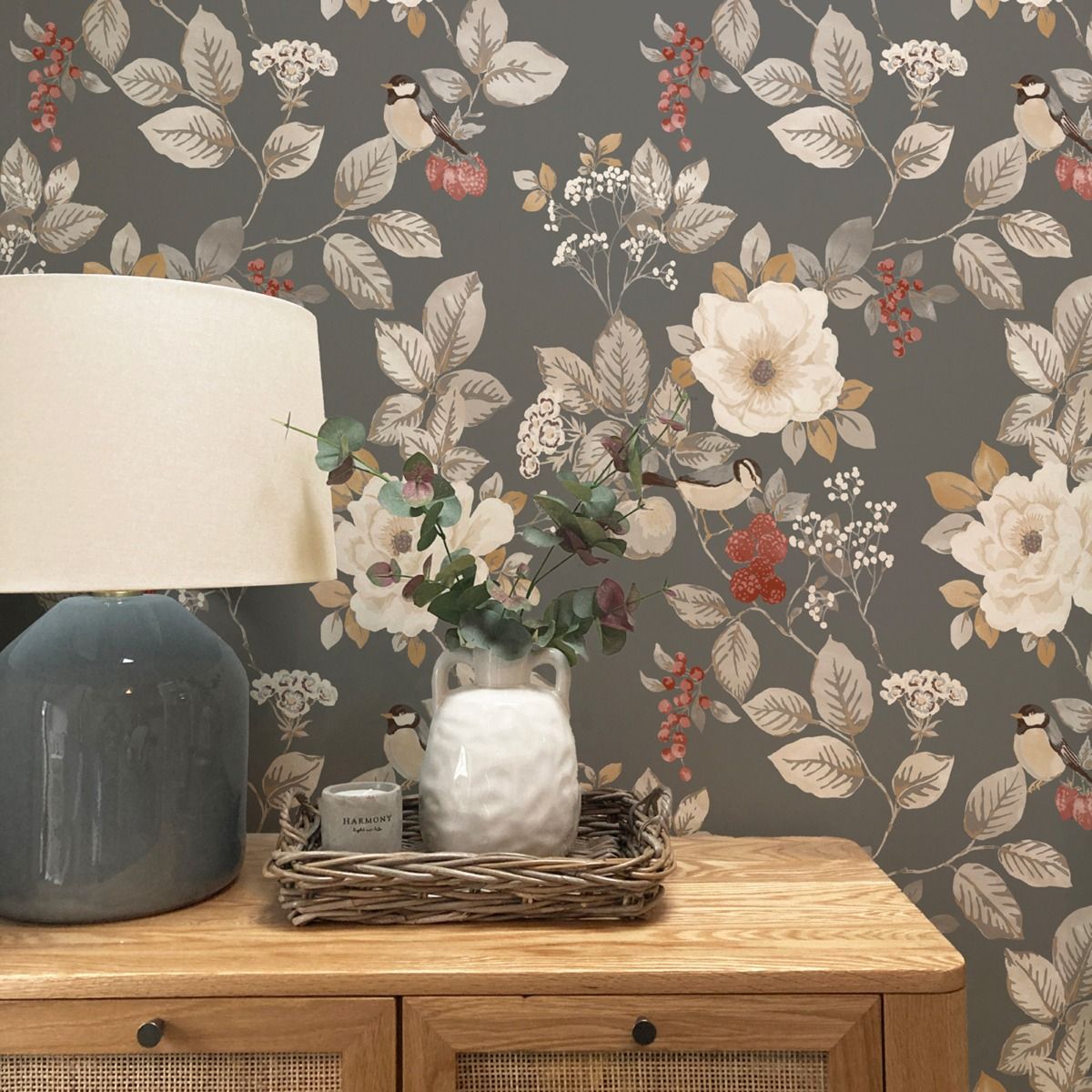 Bramble Floral Wallpaper - Charcoal - Belgravia - 2303 - Premier Wallcovering