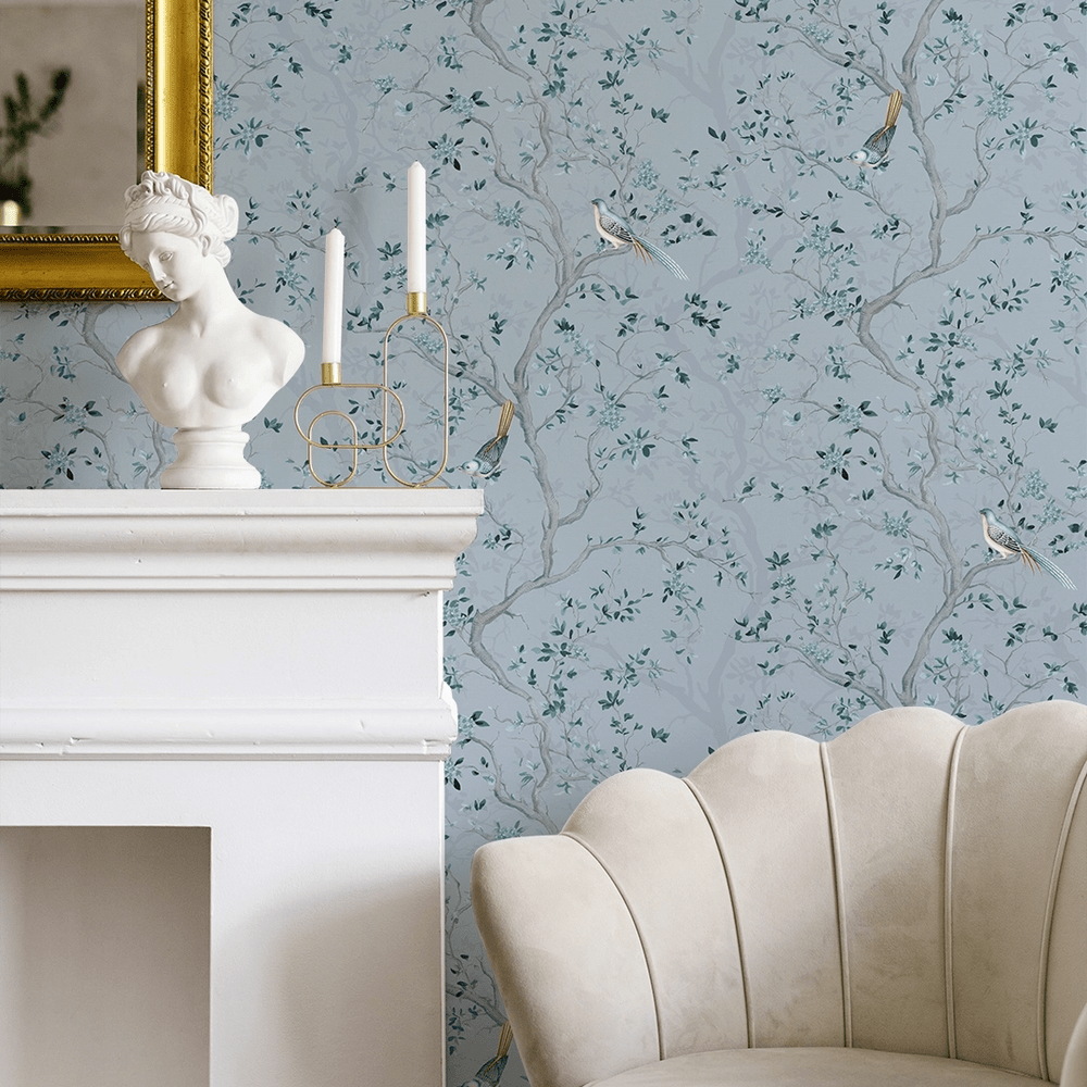 Branches and Birdsong Wallpaper - Heritage Blue - LAN100404 - Lucie Annabel - Premier Wallcovering