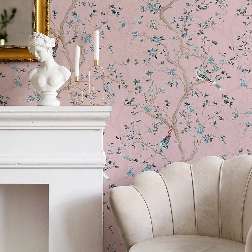 Branches and Birdsong Wallpaper - Rose - LAN100405 - Lucie Annabel - Premier Wallcovering