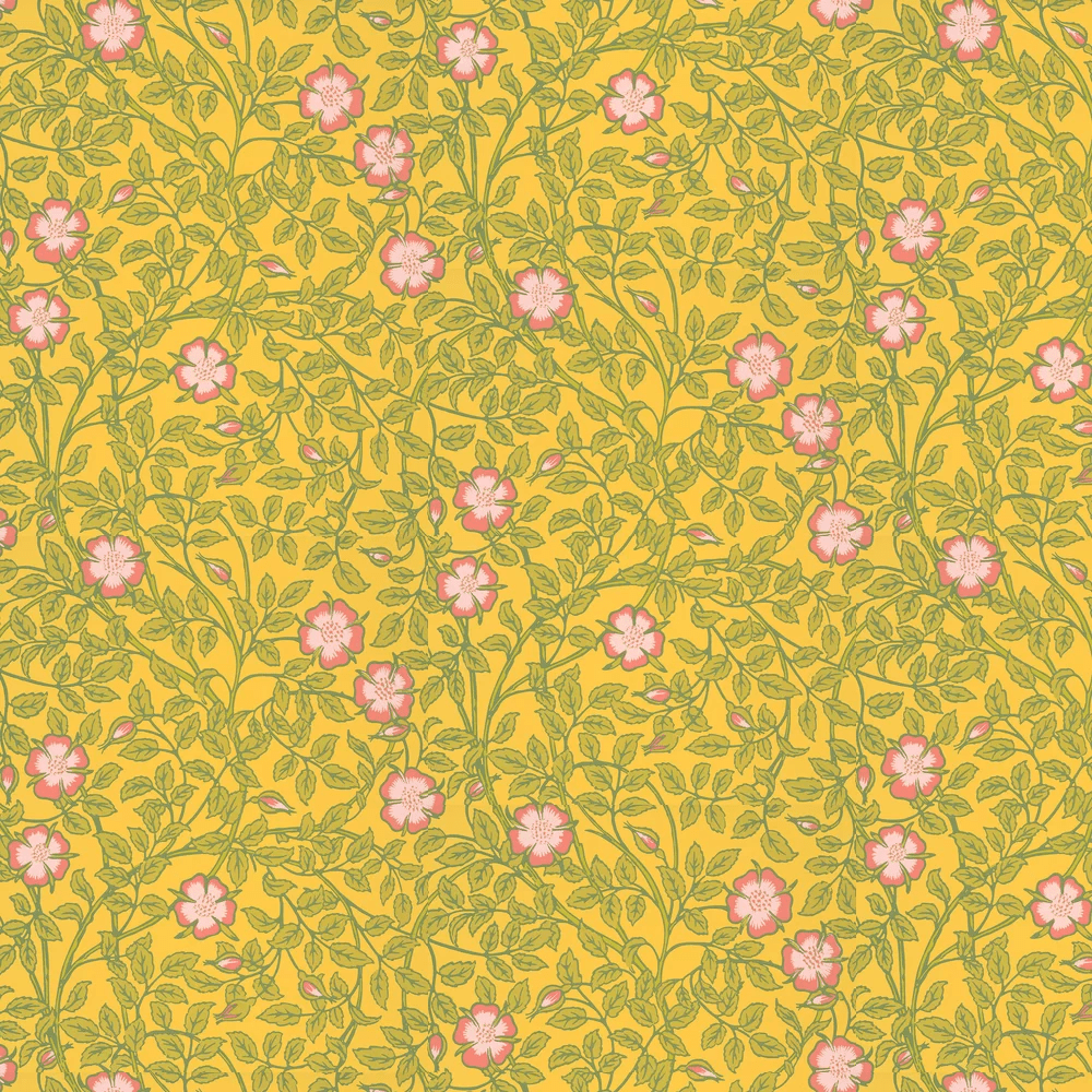 Briar Rose Wallpaper - Indian Yellow - Little Greene - 0263BRINDIA - Premier Wallcovering