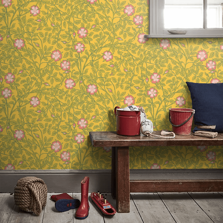 Briar Rose Wallpaper - Indian Yellow - Little Greene - 0263BRINDIA - Premier Wallcovering
