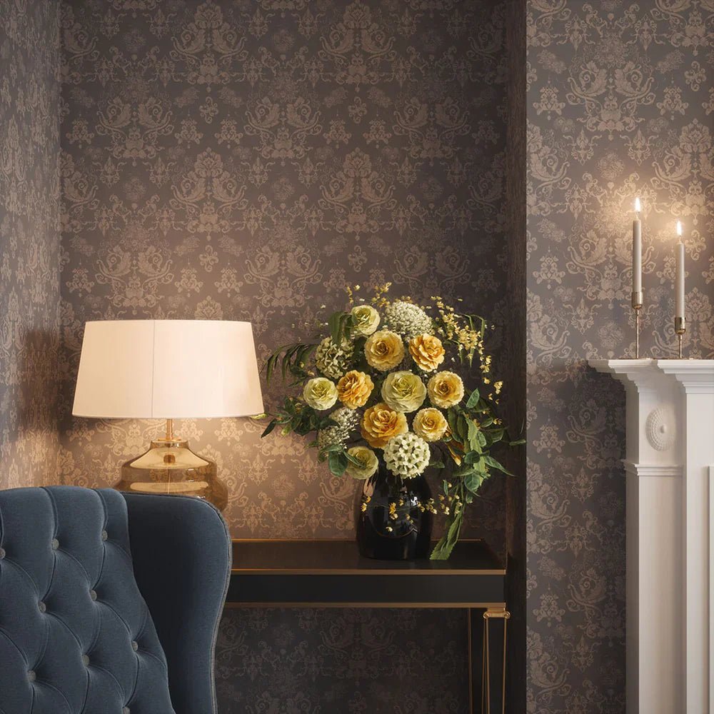 Bridgerton Damask Wallpaper - Slate and Vintage Grey - LAN100022 - Lucie Annabel - Premier Wallcovering