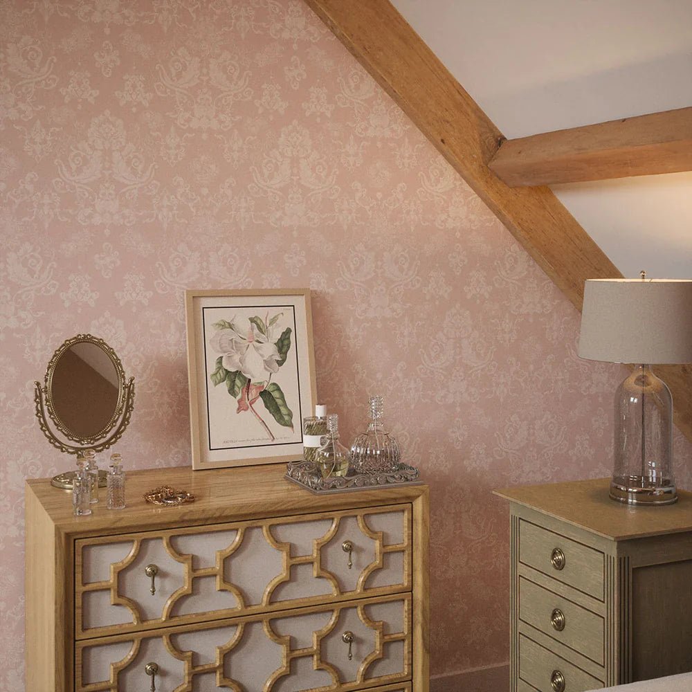 Bridgerton Damask Wallpaper - French Pink - LAN100020 - Lucie Annabel - Premier Wallcovering