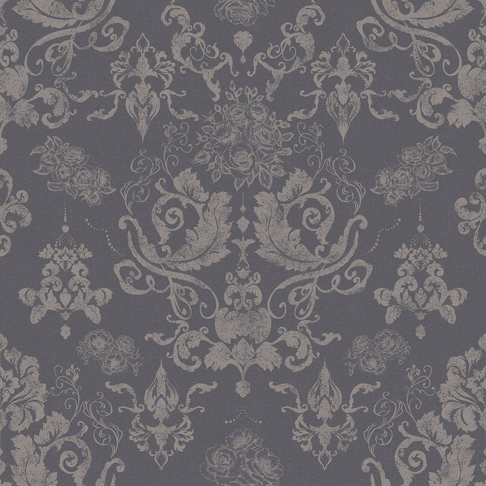 Bridgerton Damask Wallpaper - Slate and Vintage Grey - LAN100022 - Lucie Annabel - Premier Wallcovering