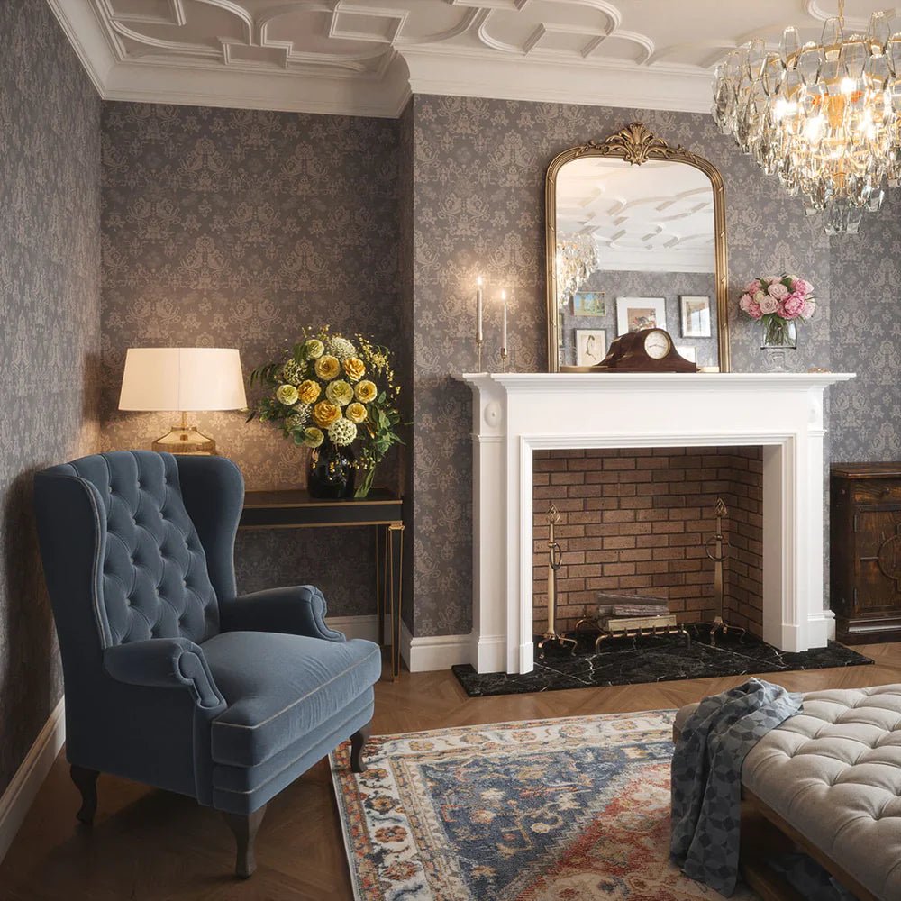 Bridgerton Damask Wallpaper - Slate and Vintage Grey - LAN100022 - Lucie Annabel - Premier Wallcovering