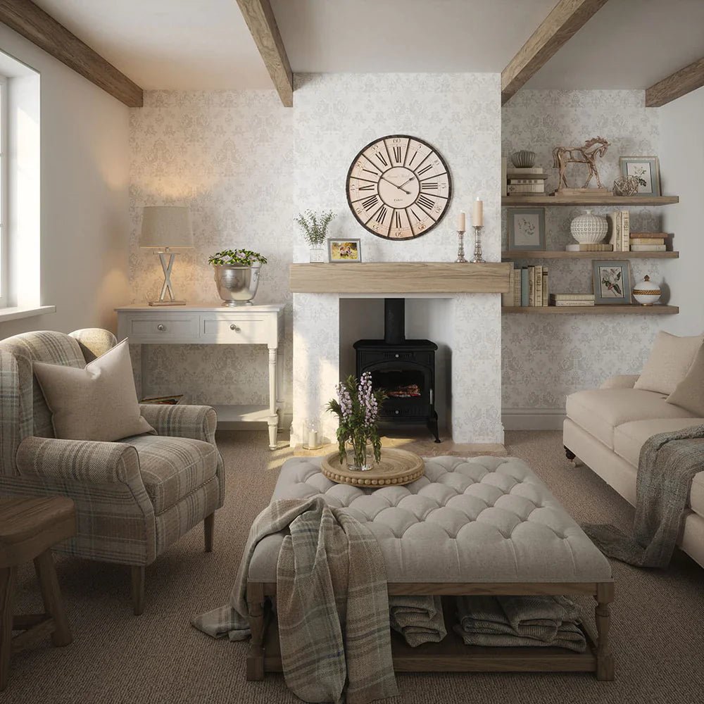 Bridgerton Damask Wallpaper - Pearl White and Vintage Grey - LAN100018 - Lucie Annabel - Premier Wallcovering