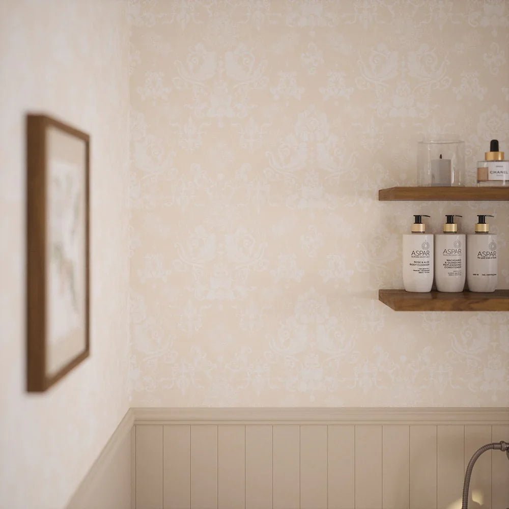 Bridgerton Damask Wallpaper - Classic Cream and Pearl White - LAN100016 - Lucie Annabel - Premier Wallcovering