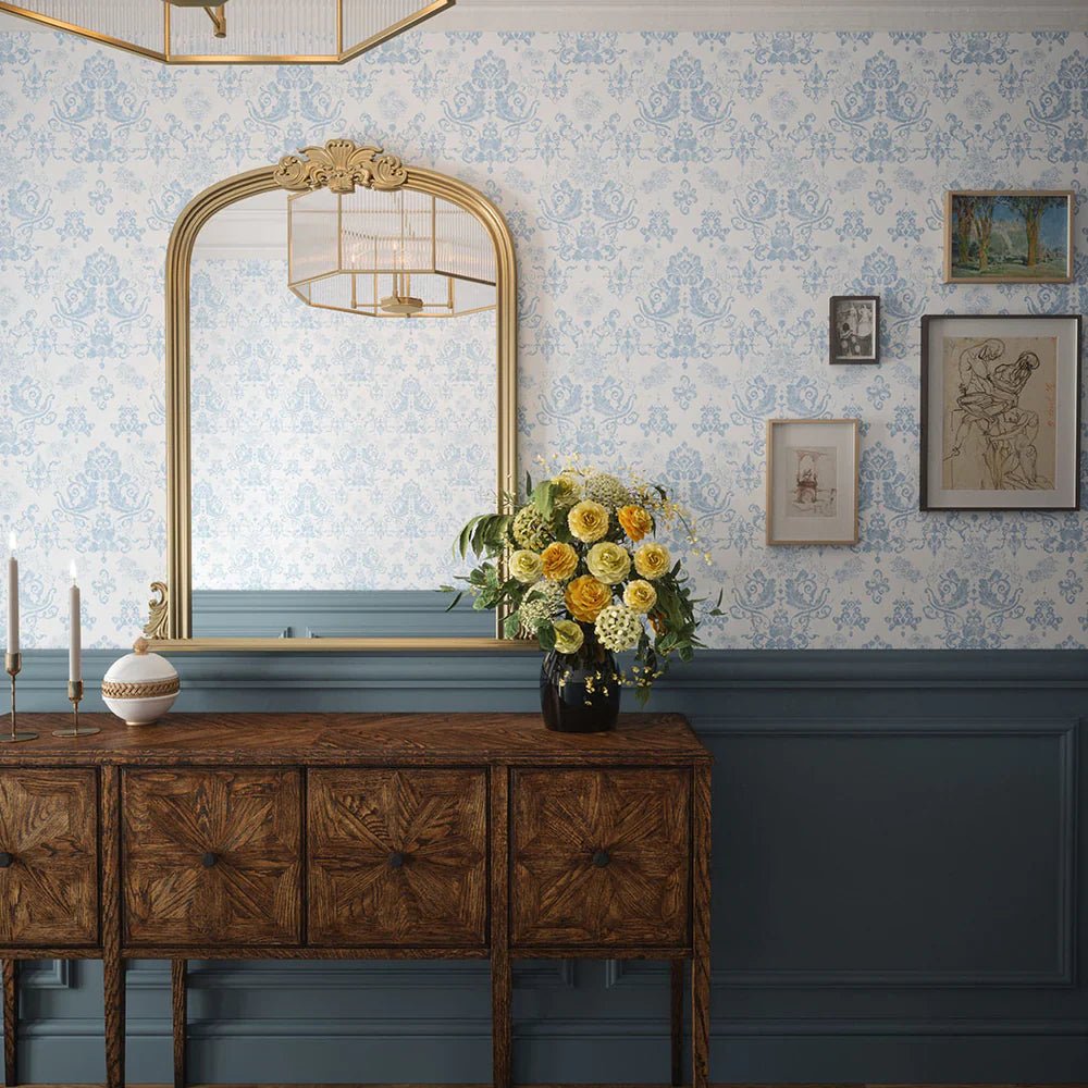 Bridgerton Damask Wallpaper - Wedgwood Blue - LAN100017 - Lucie Annabel - Premier Wallcovering